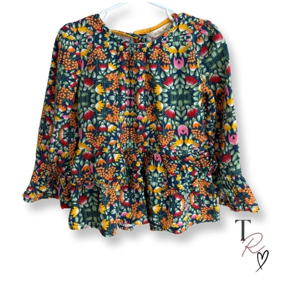 Matilda Jane Moments With You Top Floral Ruffle Sleeve Girls Top Size 4 or 4T